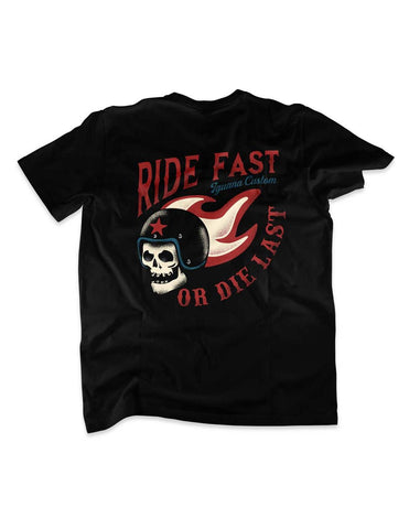 SKULL RIDE FAST OR DIE LAST BLACK MEN T-SHIRT